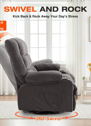 8-Point Massage Recliner Chair with Heated Rocking Feature for Adults, Oversized Recliner with Side Pocket and Two Cup Holders for Living Room Use