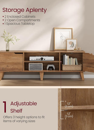 58-Inch Entertainment Center for 65-Inch TVs, Adjustable Shelf Media Console in Transitional Style, Honey Brown Finish, Model ULTV556K01