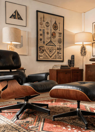 Mid-Century Modern Top Grain Leather Chaise Lounge Chair with Ottoman - Timeless Design and Robust Support for Living Room, Walnut Finish