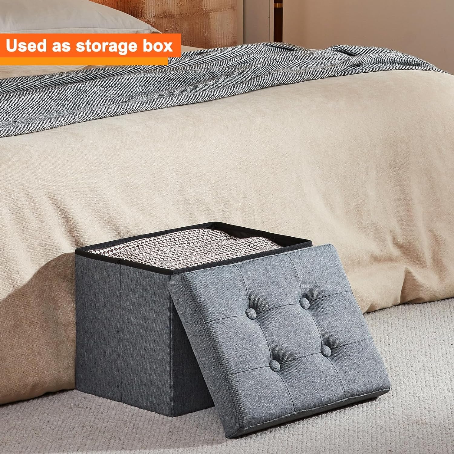 Storage Ottoman Footrest Stool Small Ottoman with Storage Foldable Ottomans Foot Rest Footstool Bench for Living Room 17X13X13Inches Grey