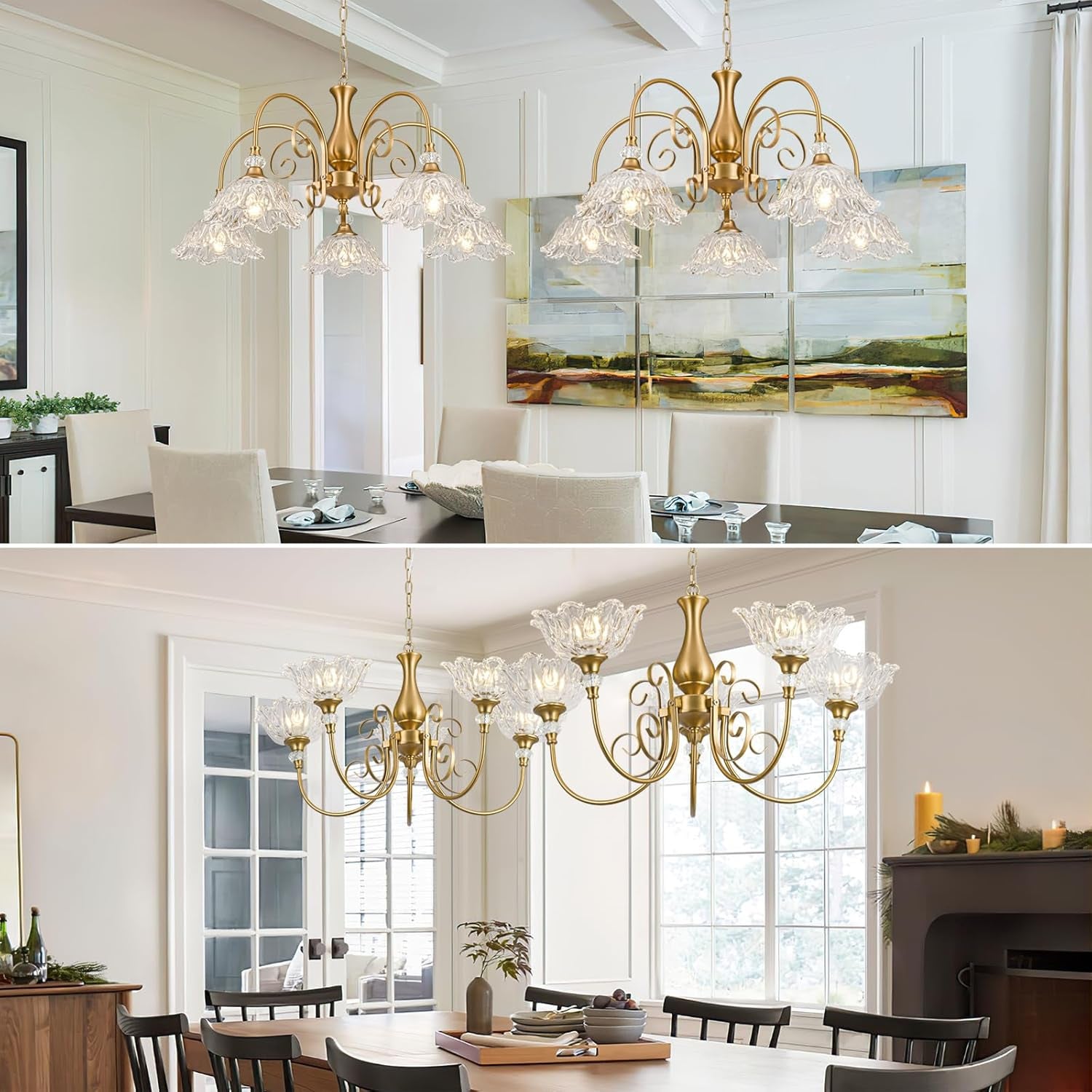 5-Light Vintage Chandeliers in Matte Brass Finish with Crystal Glass Shades, Retro Chandelier Light for Dining Room,Hallway,Kitchen