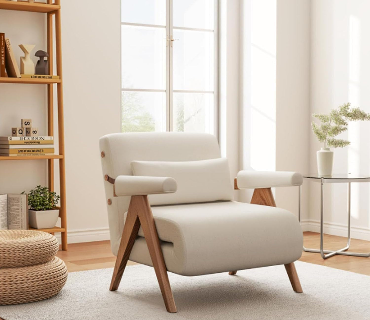 White Sleeper Chair for Reading |3 in 1 Sleeper Sofa Couch Bed | Adults | Living Room, Bedroom,Office | Adjustable Backrest| Space-Saving