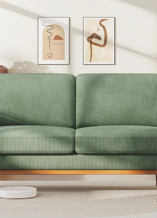 68-Inch Green Corduroy Loveseat Sofa with Spring Cushion and Solid Wood Frame for Modern Living Spaces, Bedrooms, and Offices