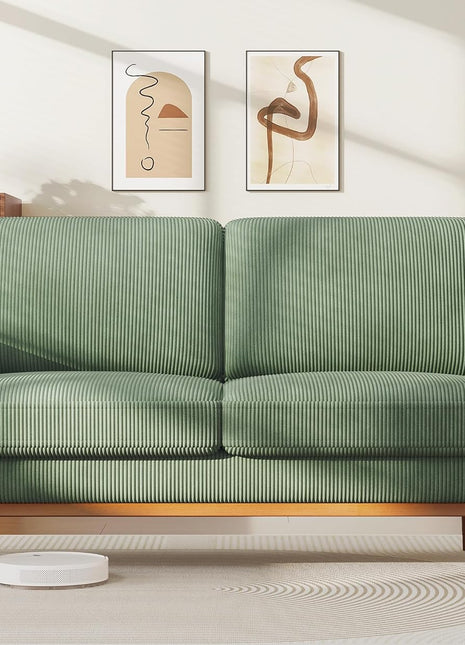 68-Inch Green Corduroy Loveseat Sofa with Spring Cushion and Solid Wood Frame for Modern Living Spaces, Bedrooms, and Offices