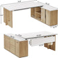 74.8 Inch Executive Desk, Large Office Desk with Cabinet, L Shaped Computer Desk with Shelves and CPU Storage, Modern Home Office Desks Business Furniture Workstation Set, White and Wood