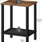 End Table, Small Side Table with 2-Tier Storage Shelves, Nightstand with Faux Rattan Decoration, for Living Room, Bedroom, Rustic Brown and Black BF91BZ01