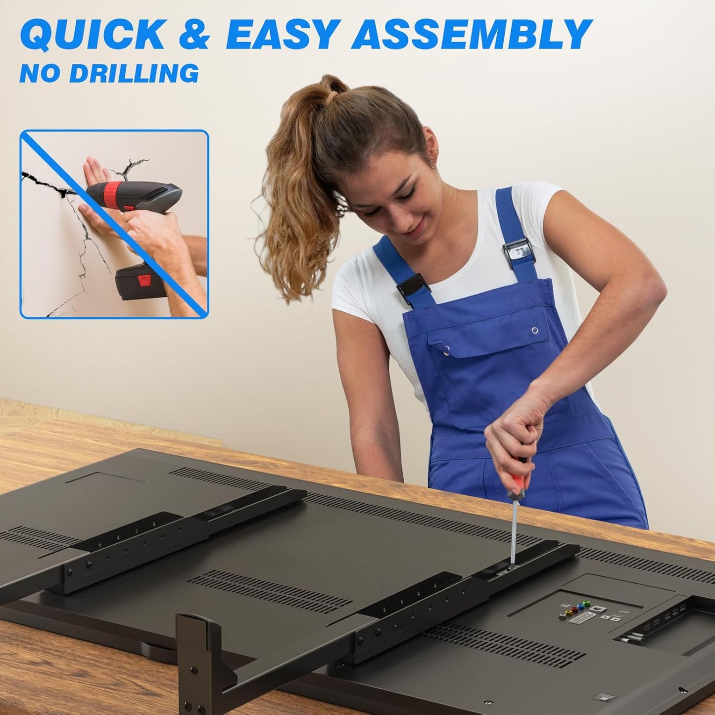 Table Top TV Stand with Height Adjustable TV Legs, TV Stands Base with Cable Management for Most 37 to 86 Inch Flat or Curved Tvs, Steel TV Feet Holds up to 150 Lbs, Max VESA 800X600Mm, Black