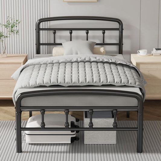 Metal Twin Bed Frames,1500 Lbs Heavy Duty Bed Frames with Headboard,Noise-Free Design & 12" Underbed Storage,No Box Spring Needed/Tool-Free Assembly