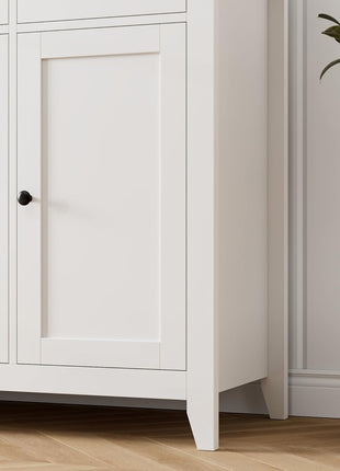 55-Inch Contemporary Farmhouse Buffet Cabinet with Drawers, Versatile Kitchen Storage Solution Featuring Adjustable Shelves, Perfect for Coffee Bar in Kitchen, Dining Room, or Living Room, White Finish