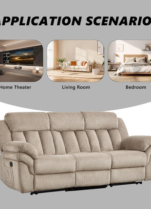 Manual Reclining Sofa Set with Overstuffed Armrests for Living Room, Bedroom, and Office - 3-Seater in Light Brown
