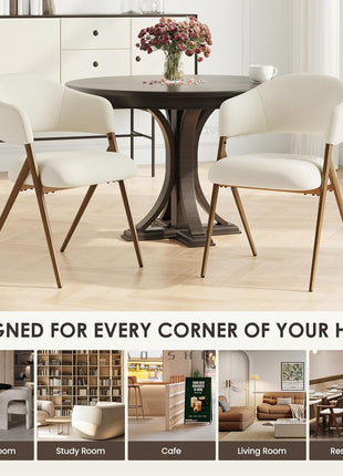Set of 4 Mid-Century Modern Dining Chairs with Iron Legs, Open Back, and Padded Seat in Beige for Living Room, Bedroom, Restaurant, and Cafe