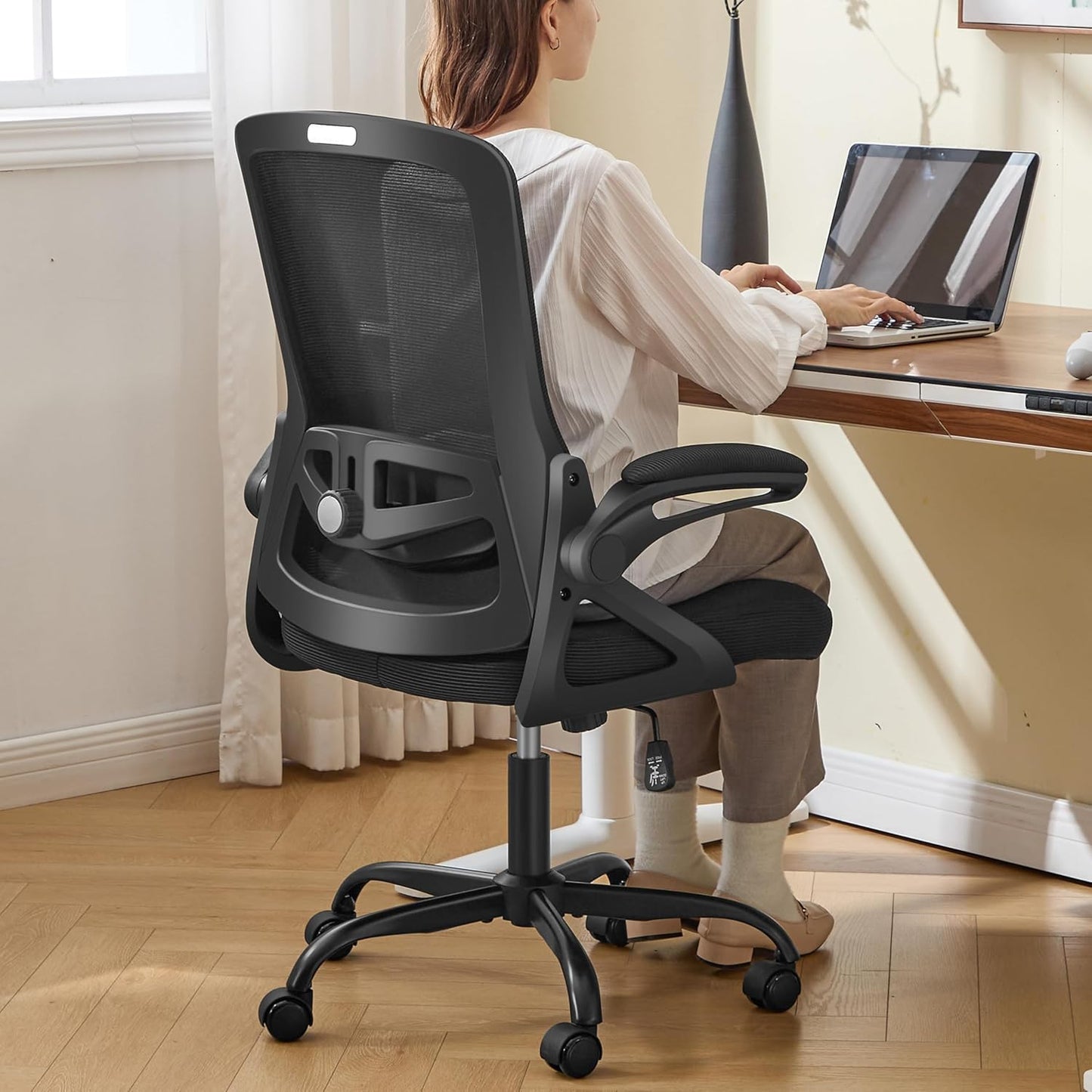 Ergonomic Office Chair, Desk Chair with Adjustable Lumbar Support, Breathable Mesh Comfy Computer Chairs with Flip-Up Armrests Executive Task Chair for Adults Home Office(Black)