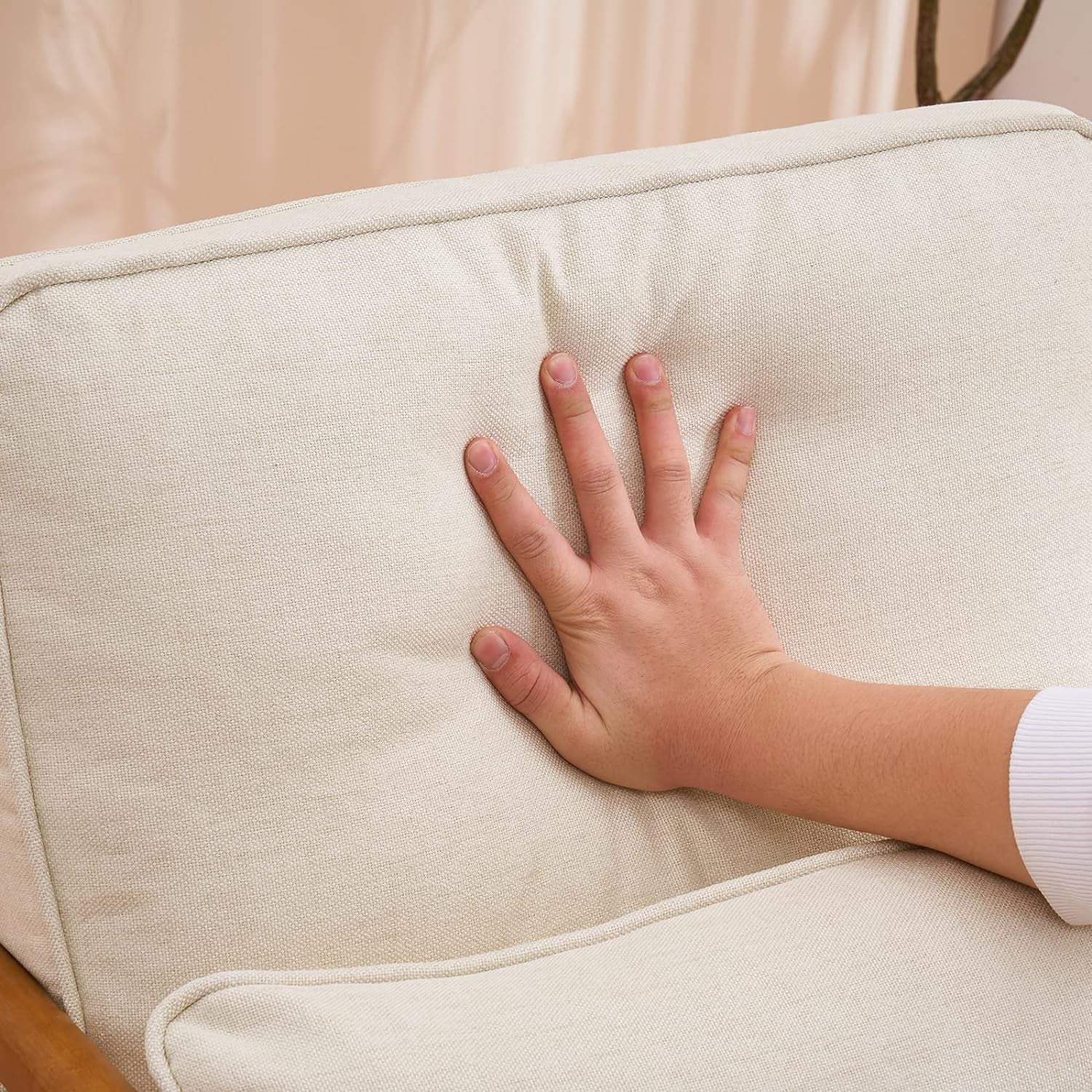 Fine Beige Accent Chairs Set of 2, Upholstered Mid Century Modern Lounge Fabric Chairs Reading Chairs Side Sitting Chair Solid Wood Farmhouse Armchairs for Living Room, Bedroom, Guest Room