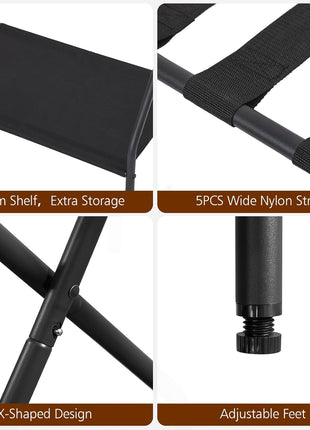 Set of 2 Foldable Luggage Racks with Storage Shelf, Metal Suitcase Stands for Guest Rooms and Hotels, Easy Assembly, Black HLR02BK