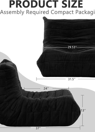 Oversized High-Density Foam Bean Bag Chair for Adults - Giant Sofa for Living Room and Bedroom in Black