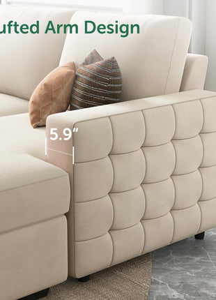 Elegant U-Shaped Sectional Sofa with Pull-Out Bed and Storage in Velvet Beige