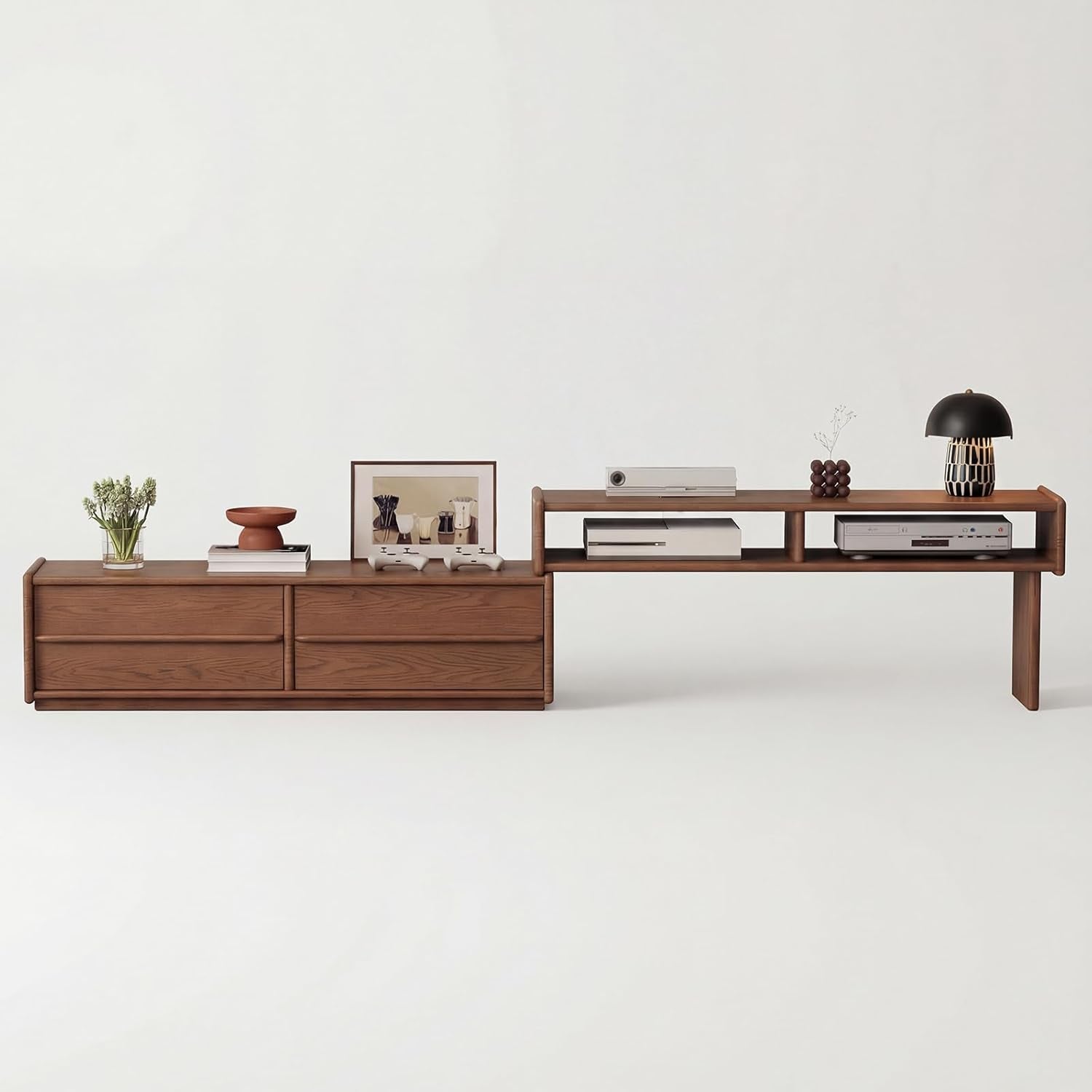 Solid Wood TV Stand for Tvs up to 65 Inch，Extendable Tv Stand with Storage and Shelf for Living Room, Bedroom, Offic