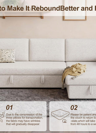 Elegant 81.5" Convertible L-Shaped Sleeper Sofa with Storage Chaise and Removable Cushions - Ideal for Compact Living Spaces, Chic Beige Chenille Fabric