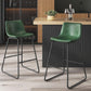 Bar Stools Set of 3, 26 Inches Counter Height Bar Stools with Back, Modern Faux Leather Barstools with Metal Legs and Footrest, Bar Chairs for Kitchens Island (Green)