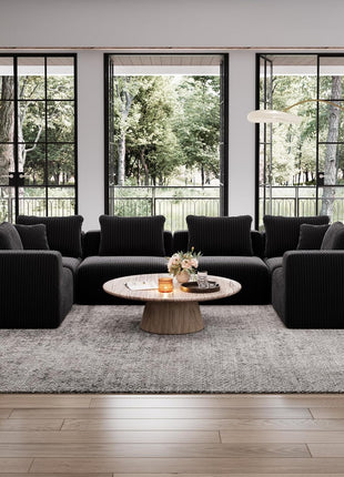 141" 6-Seat Modular Sectional Sofa in Stylish Black Corduroy – Zero Assembly Required, Ideal for Family Gatherings