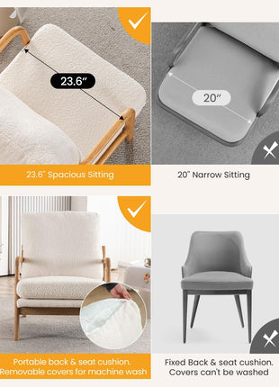 Mid-Century Modern Accent Chair - 23” Wide Comfortable Lounge Chair for Living Room and Bedroom with Detachable Cover and 5.5" Foam Cushion