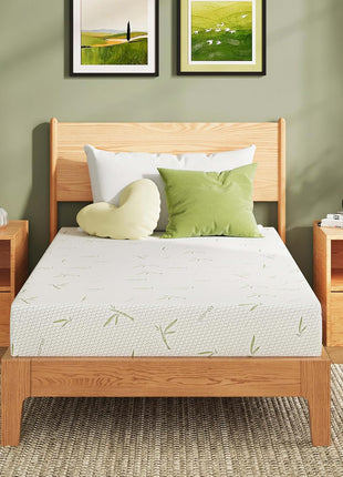 8-Inch Twin Mattress with Cooling Green Tea Gel Memory Foam for Enhanced Pressure Relief, Medium Plush, Fiberglass-Free, Bed in a Box, CertiPUR-US Certified, Green