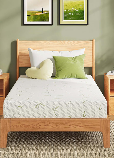 8-Inch Twin Mattress with Cooling Green Tea Gel Memory Foam for Enhanced Pressure Relief, Medium Plush, Fiberglass-Free, Bed in a Box, CertiPUR-US Certified, Green