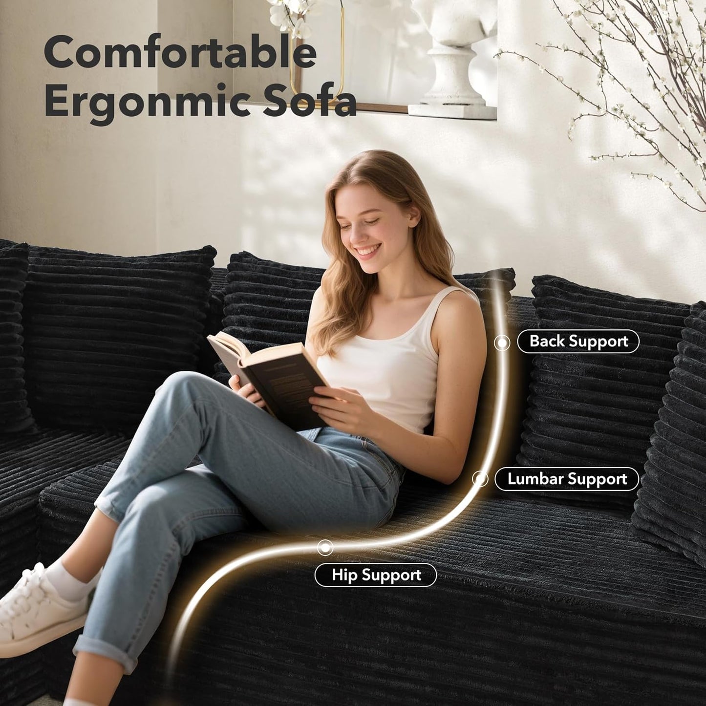 Modular Sectional Sofa Cloud Sectional Couch, 106" Comfy L Shaped Couches for Living Room,Oversized Sofa Sleeper with Deep Seat, No Assembly Required