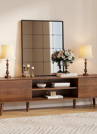 70-Inch Mid-Century Modern TV Stand for TVs up to 80 Inches, Entertainment Center with Storage and Adjustable Shelves in Walnut Finish