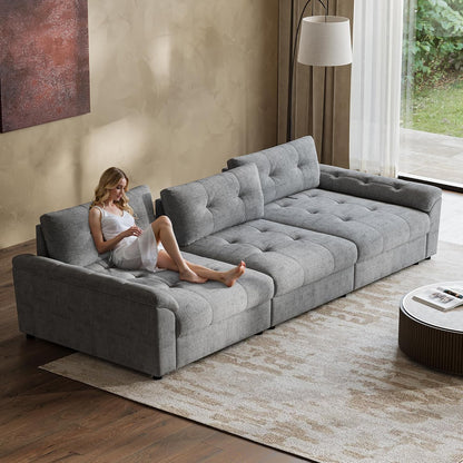 Oversized Sectional Couches for Living Room, Modular Sectional Sofa with Storage & Adjustable Back, Chenille Tufted Cloud Couch Deep Seat Loveseat Sofa, 3 Seater, Light Gray