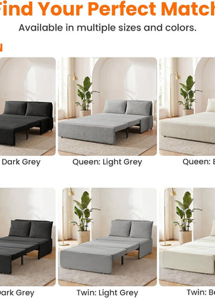 Elegant 3-in-1 Queen Size Pull-Out Sofa Bed - Plush Corduroy Couch with Tri-Fold Mattress and Pillows for Compact Living - Dark Grey