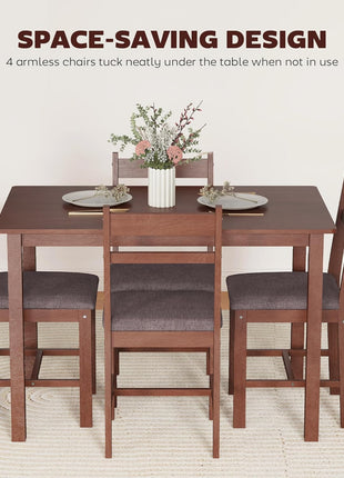 5-Piece Farmhouse Style Solid Wood Dining Set for Four with Upholstered Chairs, Perfect for Compact Spaces, Light Brown and Brown Finish