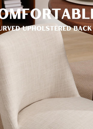 Set of 6 Modern Dining Chairs, Upholstered Linen Fabric with Back Support, Wooden Legs, Beige Finish for Dining Room and Living Room