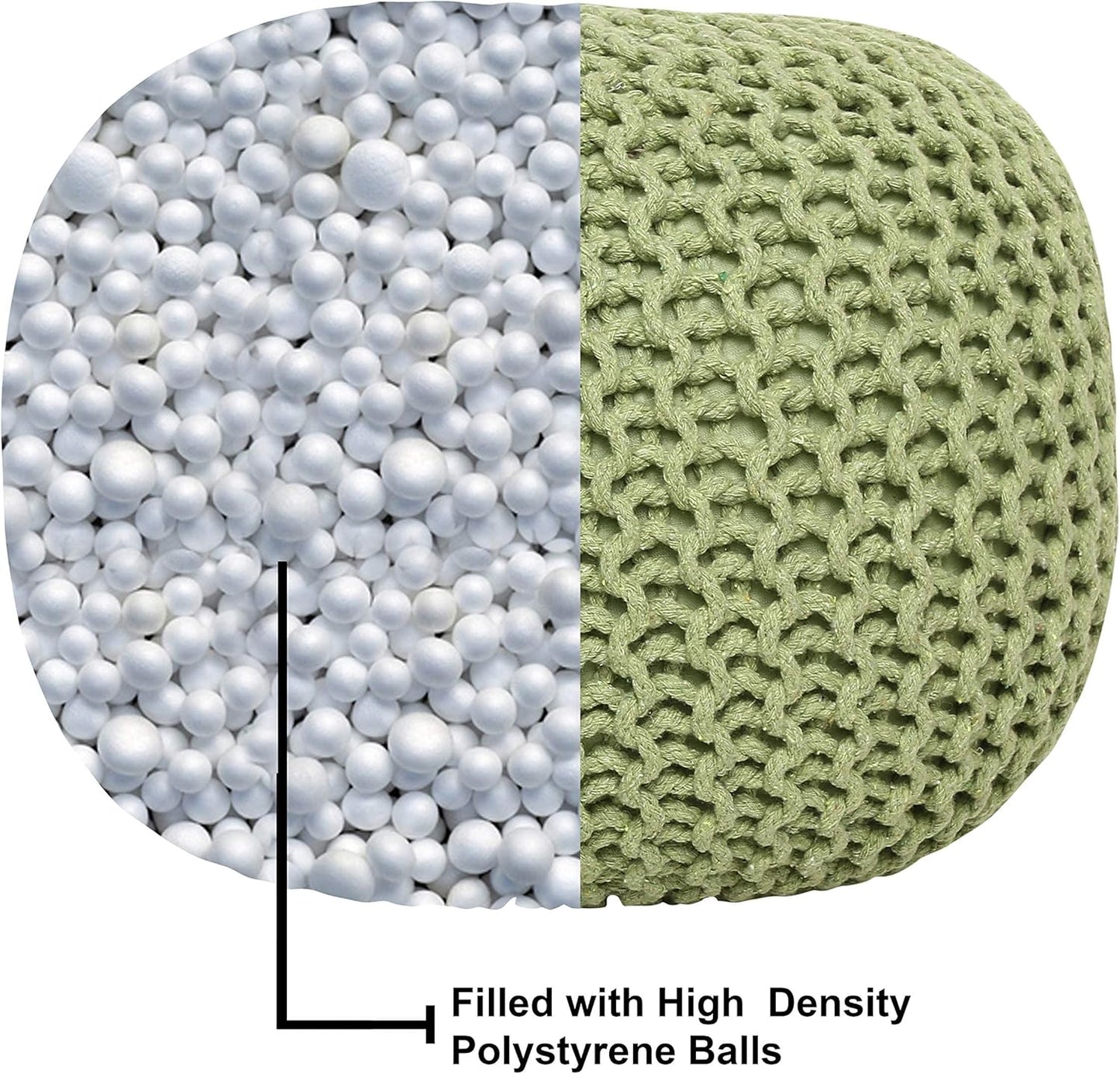 · round Pouf Foot Stool Ottoman - Cotton Knitted Cord Boho Pouffe - Cable Poof Filled Footrest Stuffed for Living Room - Nursery - Bedroom - Patio - Lounge (19.5"X19.5"X14") - Kiwi