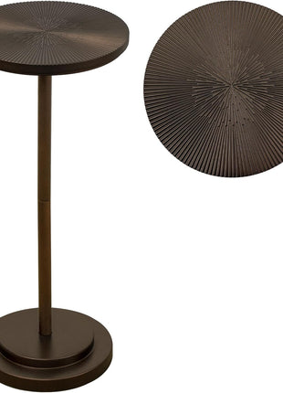 Carved Top Martini Table - Compact Pedestal Side Table with Weighted Base for Living Room, Bedroom, and Bathroom - Brown Finish