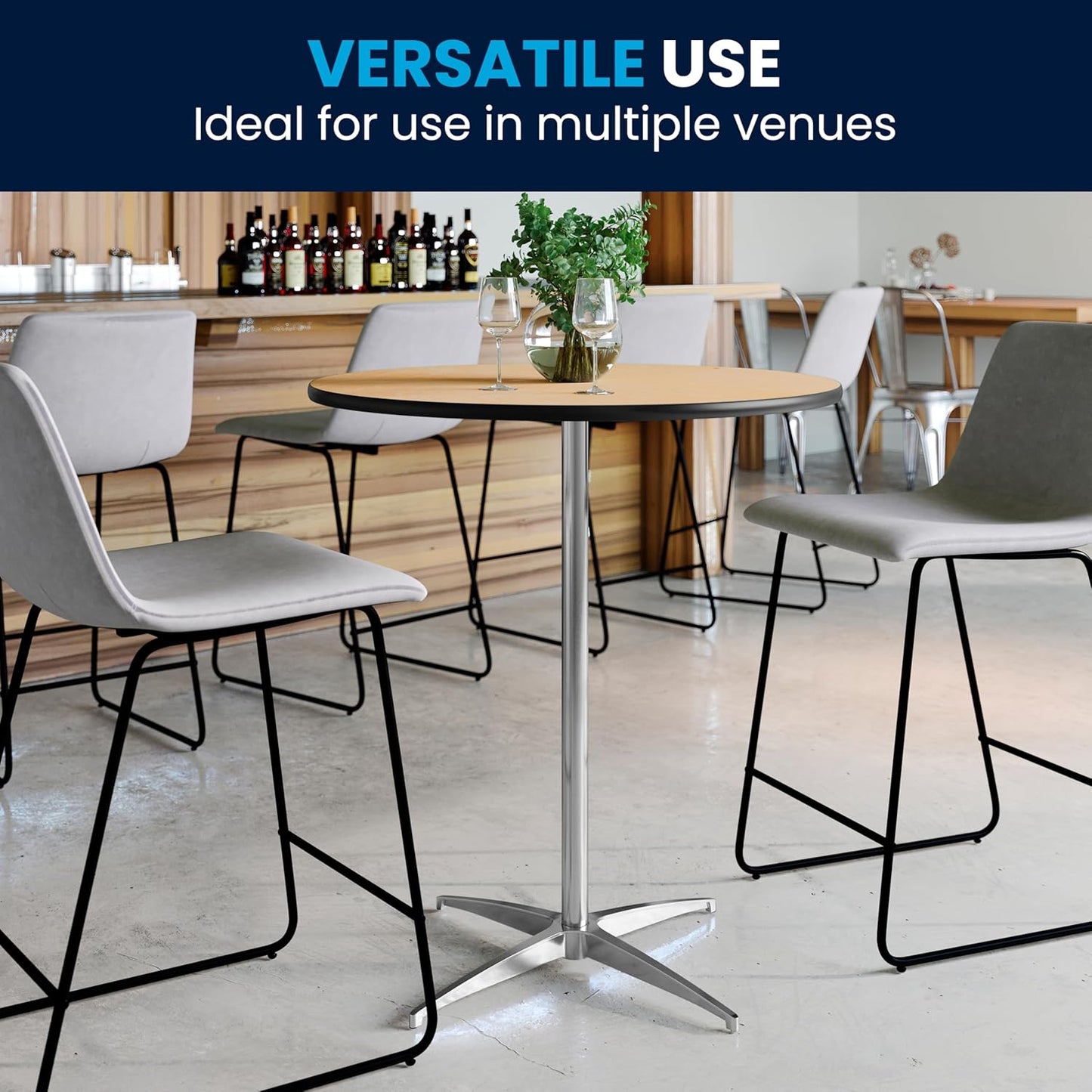 Lars 30" round Cocktail Table with 30" and 42" Columns, Adjustable Standard or Bar Height round Table for Events or Home Use, Natural