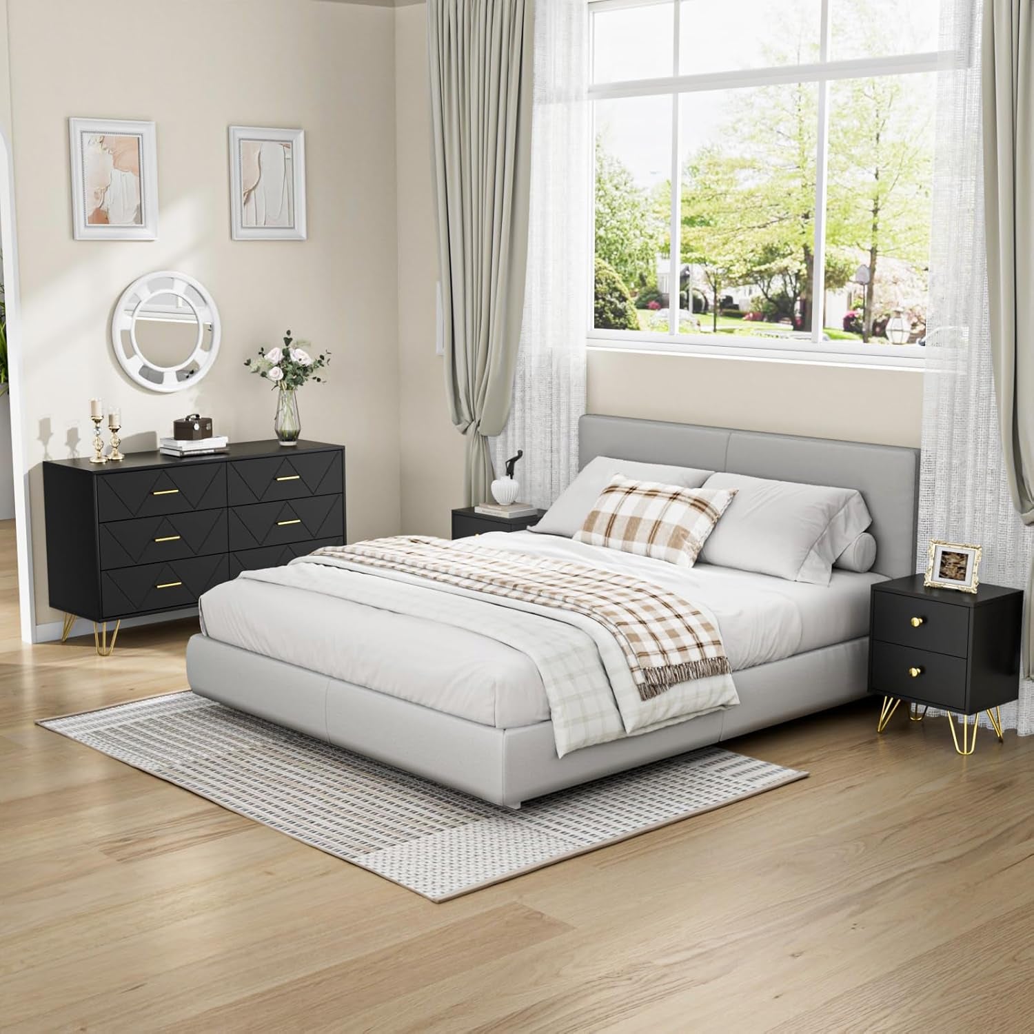 3 Pcs Bedroom Sets, Large 6 Drawer Dresser and Night Stand Sets for Bedroom, Two Drawers Nightstand Set of 2 & 6 Drawer Dresser 3 Pieces (Black)