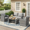 4 Piece Patio Furniture Set, Wicker Outdoor Patio Conversation Furniture Set, All Weather Outdoor Patio Sofa with Cushion and Glass Table, Ash Gray