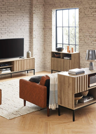 Norwin Storage Cabinet - Sturdy Modern Rustic Industrial Buffet Sideboard with Fluted Accents, Oak Wood TV Stand and Media Console for Living Room (Double)