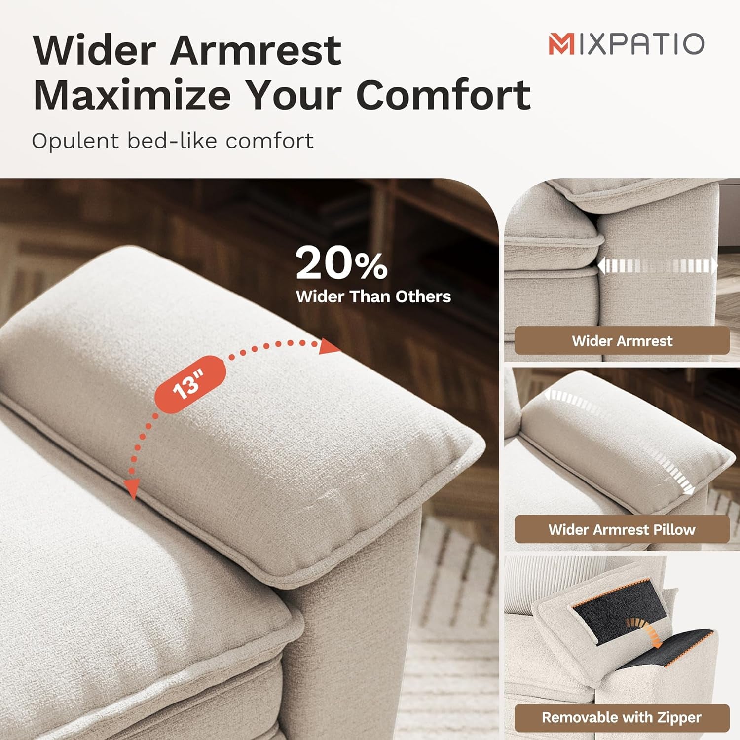 157-Inch U Shaped Sectional Sofa with Cloud Cushions, Deep Seat Modular Couch Set W/ 6 Seats & 2 Ottomans, Removable Arms, Plush Chenille Upholstery for Living Room, Apartment - Beige