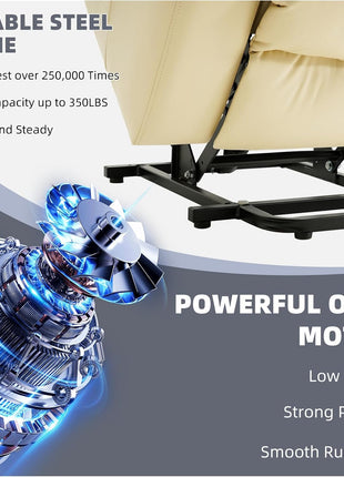 Premium Electric Power Lift Recliner Chair for Seniors with Massage and Heat Features, Includes Cup Holders, Remote Control, USB Ports, Side Pockets, Leather Finish (Cream)