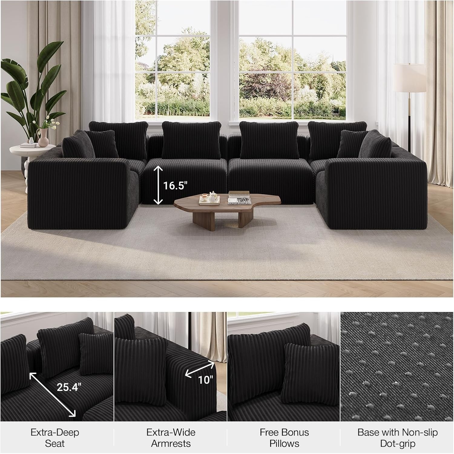 106" Modular Sectional Sofa, Modern Cloud Sectional Couch with Smarts Coil® Support, U-Shape Boneless Couch for Living Room Apartments Bedroom, No Assembly Required (3 Seater + 2 Ottoman)