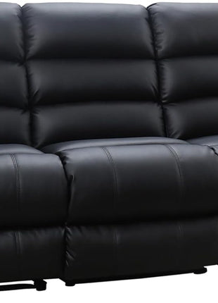 Faux Leather Manual Reclining Sofa with Dual Concealed Cup Holders and Overstuffed Armrests, 3-Seat Recliner for Living Room, Bedroom, or Meeting Room, Black