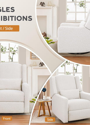 Professional Power Recliner Chair with Swivel Glider Functionality, Large Boucle Upholstered Rocker Recliner with USB Charging Port for Nursery, Bedroom, and Living Room, Cream