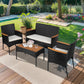 4-Piece Patio Furniture Set, Outdoor Wicker Patio Conversation Furniture Set with Cushions and Wooden Tabletop for Paito Lawn Backyard Pool Garden, Black Rattan