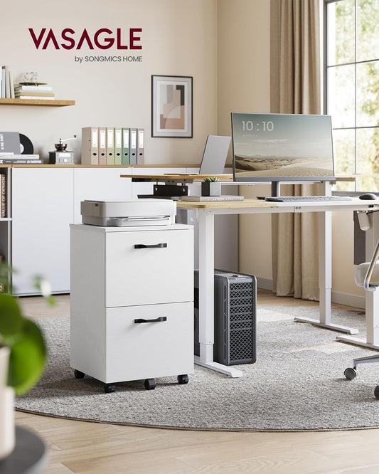 2-Drawer File Cabinet, Small Rolling Filing Cabinet for Home Office, Printer Stand, for A4, Letter-Size Documents, 15.7 X 16.5 X 27.6 Inches, Snow White UOFC040W46