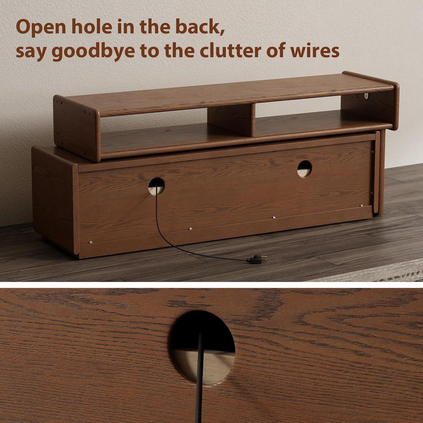 Solid Wood TV Stand for Tvs up to 65 Inch，Extendable Tv Stand with Storage and Shelf for Living Room, Bedroom, Offic