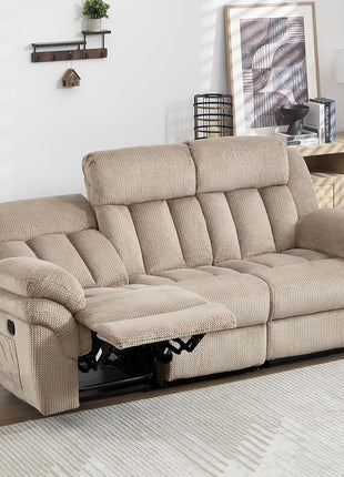 Manual Reclining Sofa Set with Overstuffed Armrests for Living Room, Bedroom, and Office - 3-Seater in Light Brown