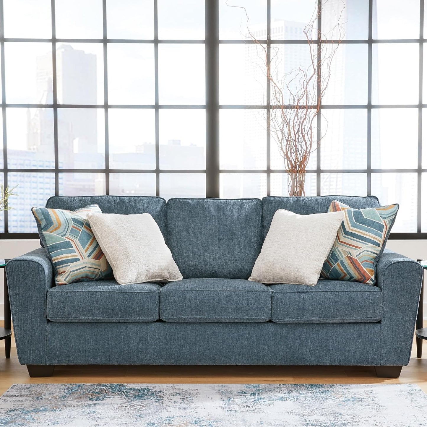 Cashton Casual 2-In-1 Sofa Sleeper with Folding Gel Memory Foam Mattress, Queen, Blue