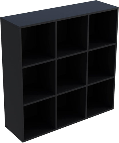 9-Cube Storage Shelf Bookcase - Wooden 3-Tier Free Standing Open Bookshelf for Home and Office, Organizer Cabinet in Black